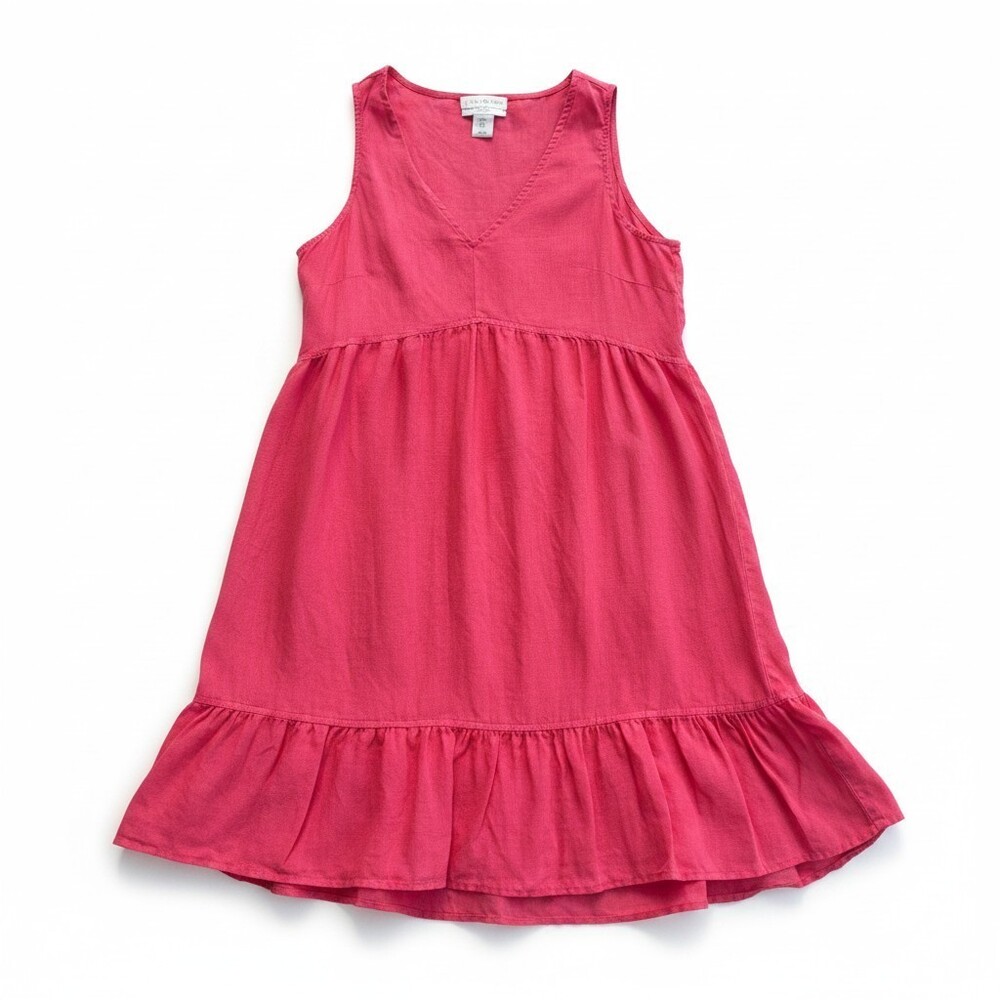 Cynthia Rowley 100% Linen Sundress Size S Raspberry Empire Waist Ruffle Hem - Picture 2 of 10